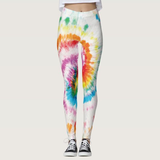Spiraal stropdas-kleurstof, regenboog wervelpatroo leggings (Voorkant)