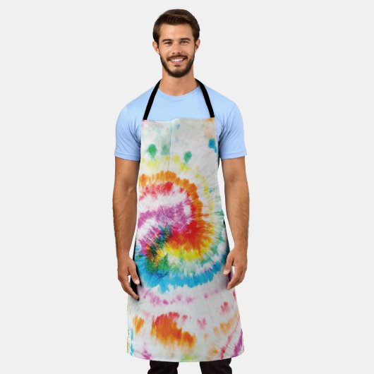 Spiraal stropdas-kleurstof, regenboog wervelpatroo schort (Gedragen)