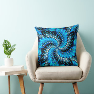 Spiraal van sommige krassen in blauw tonesolieverf kussen
