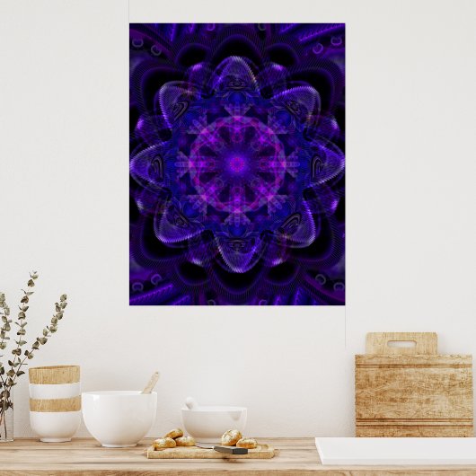 Spiraal ventilatorfractal donker Paars UV Pixel Poster (Keuken)