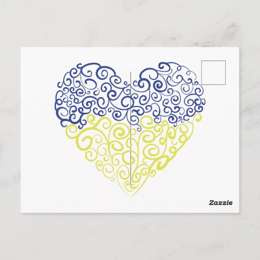Spiraal wervelt mehandi hart Oekraïense vlag kleur Briefkaart (Achterkant)