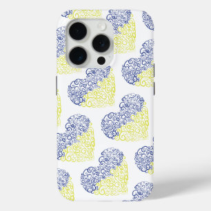 Spiraal wervelt mehandi hart Oekraïense vlag kleur iPhone 15 Pro Case