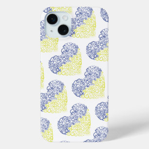 Spiraal wervelt mehandi hart Oekraïense vlag kleur iPhone 15 Mini Hoesje
