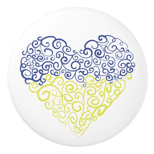 Spiraal wervelt mehandi hart Oekraïense vlag kleur Keramische Knop (Voorkant)