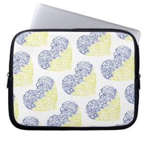 Spiraal wervelt mehandi hart Oekraïense vlag kleur Laptop Sleeve