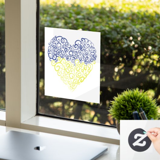 Spiraal wervelt mehandi hart Oekraïense vlag kleur Raamsticker (Kantoor)