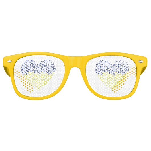 Spiraal wervelt mehandi hart Oekraïense vlag kleur Retro Zonnebril (Voorkant)