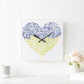 Spiraal wervelt mehandi hart Oekraïense vlag kleur Vierkante Klok (Huis)