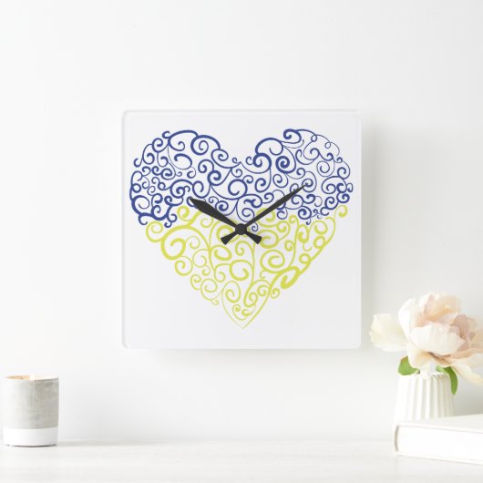 Spiraal wervelt mehandi hart Oekraïense vlag kleur Vierkante Klok (Huis)