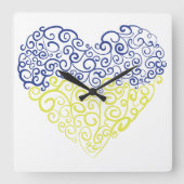 Spiraal wervelt mehandi hart Oekraïense vlag kleur Vierkante Klok (Voorkant)