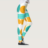 Spiraalcirkel Bloemenvierkant Sinaasappel Mint Leg Leggings (Rechts)