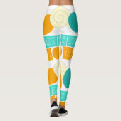 Spiraalcirkel Bloemenvierkant Sinaasappel Mint Leg Leggings (Achterkant)