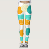 Spiraalcirkel Bloemenvierkant Sinaasappel Mint Leg Leggings (Voorkant)