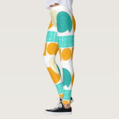 Spiraalcirkel Bloemenvierkant Sinaasappel Mint Leg Leggings (Links)