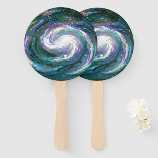 Spiraalmelkweg in de ruimte handwaaier (Voorkant en achterkant)