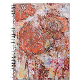 Spiraalnotitieboekje met mixed media oranje bloeme notitieboek