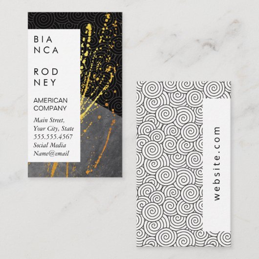 Spiraalpatroon Leisteen Goud Spatten Visitekaartje (Voorkant / Achterkant)