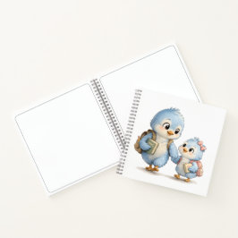 Spiraalschrift met blauwe vogelsiblings notitieboek