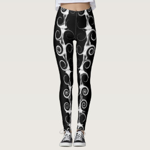 Spiraalvormen en kronkels zwart-witpatroon leggings