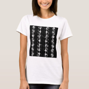 Spiraalvormen en kronkels zwart-witpatroon t-shirt