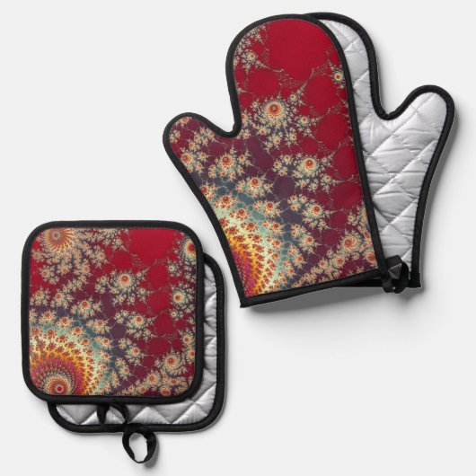 Spiraalvormig bloempatroon ovenwant & pannenlap set (Voorkant / Achterkant)