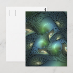 Spiraalvormig Teal Beige Groen Abstracte Fractale Briefkaart