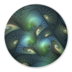 Spiraalvormig Teal Beige Groen Abstracte Fractale  Keramische Knop