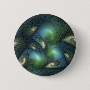 Spiraalvormig Teal Beige Groen Abstracte Fractale Ronde Button 5,7 Cm