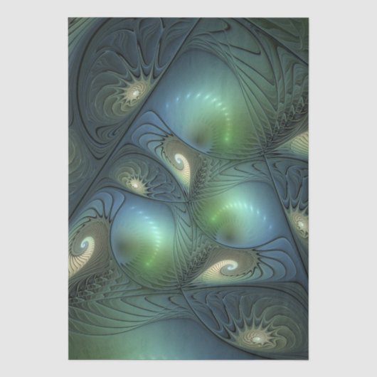 Spiraalvormig Teal Beige Groen Abstracte Fractale Tissuepapier (Voorkant)