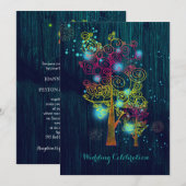 Spiraalvormige Bomen Glitzy Bos Blauw Bruiloft Kaart (Voorkant / Achterkant)