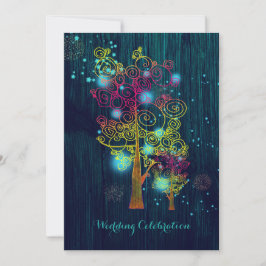 Spiraalvormige Bomen Glitzy Bos Blauw Bruiloft Kaart
