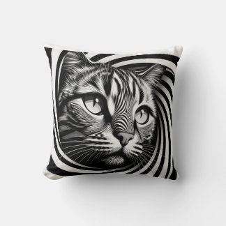 Spiral Cat Face Cushion – Hypnotic Feline Optical Kussen