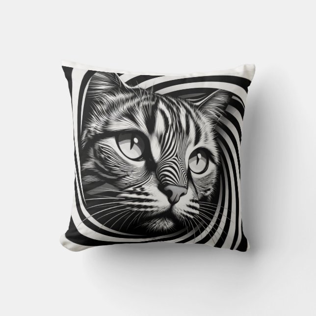 Spiral Cat Face Cushion – Hypnotic Feline Optical  Kussen (Voorkant)
