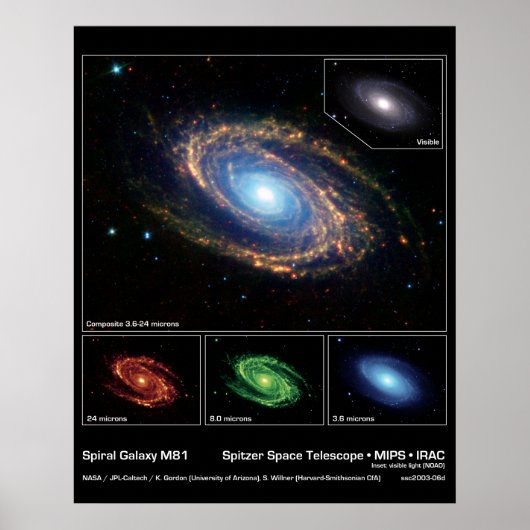 Spiral Galaxy M81 - Spitzer Space Telescope Poster (Voorkant)
