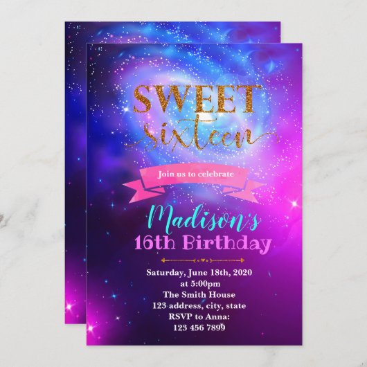 Spiral galaxy party thema uitnodiging (Voorkant / Achterkant)