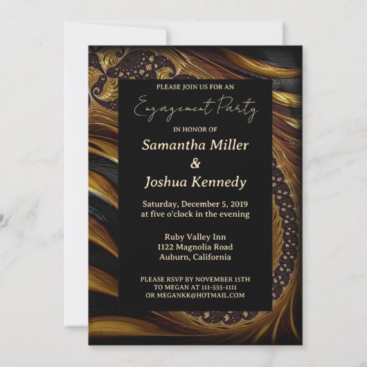 Spiral Gold Fractal Engagement Party Kaart (Voorkant)