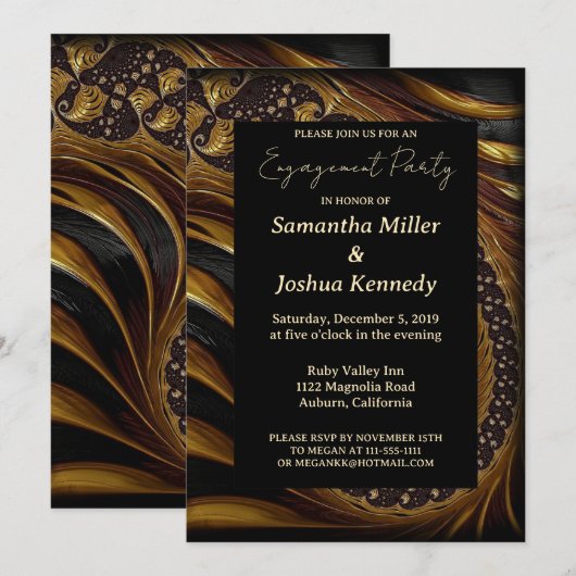 Spiral Gold Fractal Engagement Party Kaart (Voorkant / Achterkant)