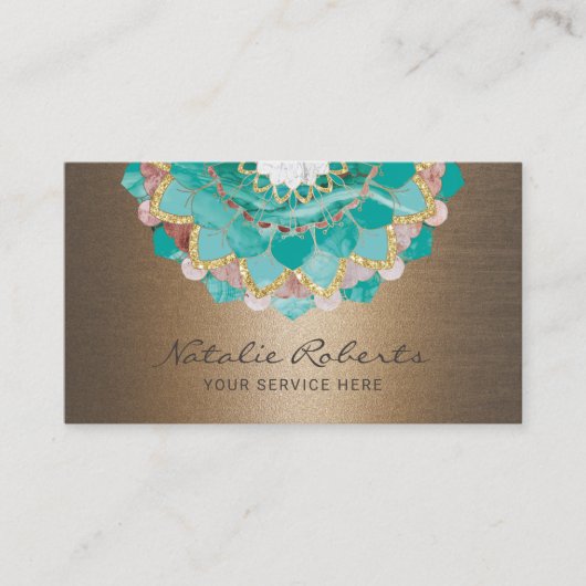 Spiral Mandala Flower Blauwgroen & Gold Spa Salon Visitekaartje (Voorkant)