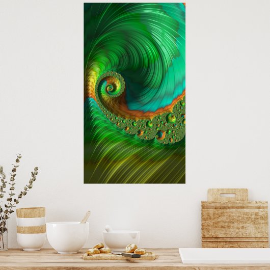 Spiral Mint Fusion Fractal Abstracte Art Poster (Keuken)