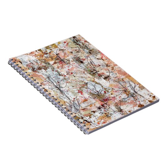 Spiral notebook featuring mixed media artwork. notitieboek (Rechterzijde)