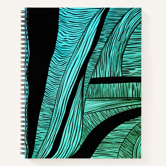 Spiral notebook met blauwe en zwarte golven notitieboek (Voorkant)