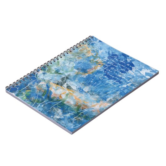 Spiral Notebook with mixed media artwork in blues. Notitieboek (Linkerzijde)