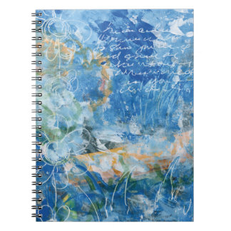 Spiral Notebook with mixed media artwork in blues. Notitieboek