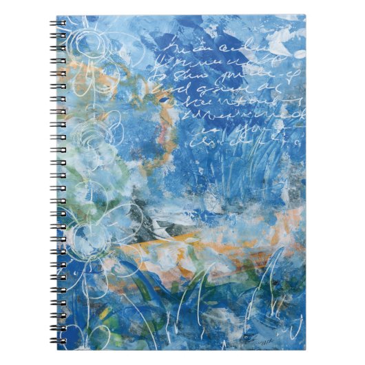 Spiral Notebook with mixed media artwork in blues. Notitieboek (Voorkant)