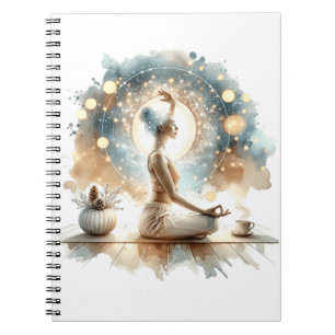 Spiral notitieboek met vrouw in yogapositie