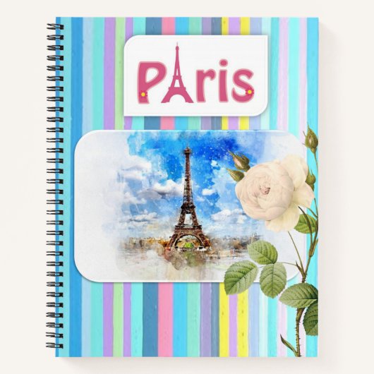 Spiral Notitieboek Paris Frankrijk Stripe Floral (Voorkant)