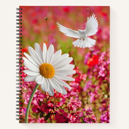 Spiral Notitieboek Roze Floral White Dove Daisy (Voorkant)