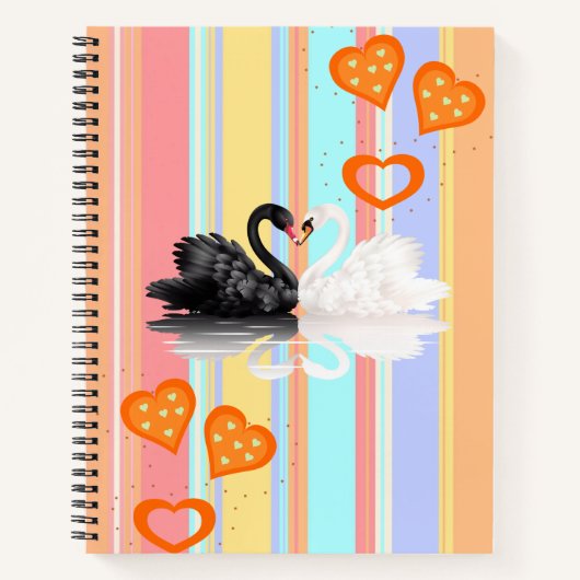 Spiral Notitieboek Swan Stripe Oranje Hearts (Voorkant)