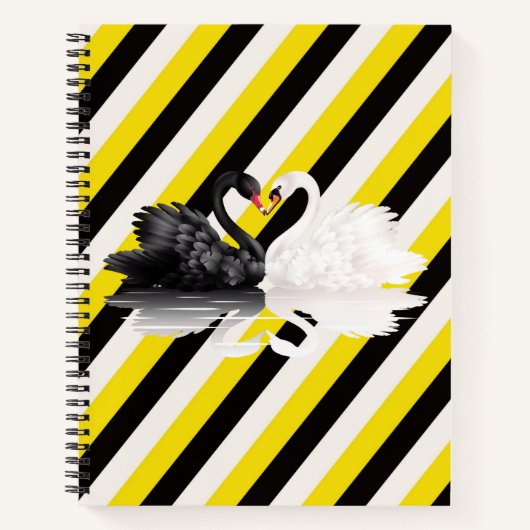 Spiral Notitieboek White Black Yellow Stripe Swan (Voorkant)
