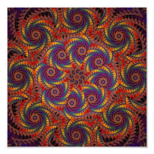 Spiral Octopus Psychedelic Rainbow Fractal Art Foto Afdruk (Voorkant)